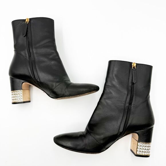 Gucci Black Leather Boots Rhinestone Embellished Block Heels EU 38.5 US 8.5 - Picture 6 of 12